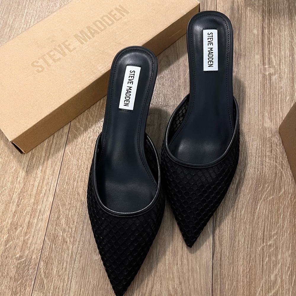 Steve Madden Black Mesh Mules